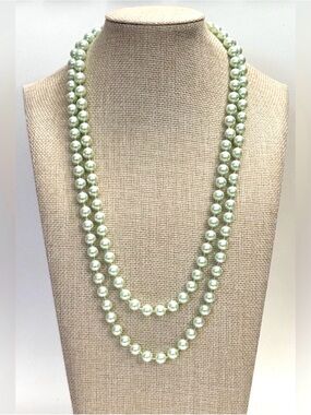 Vintage Mint Green Faux Pearl Necklace Double Strand Estate